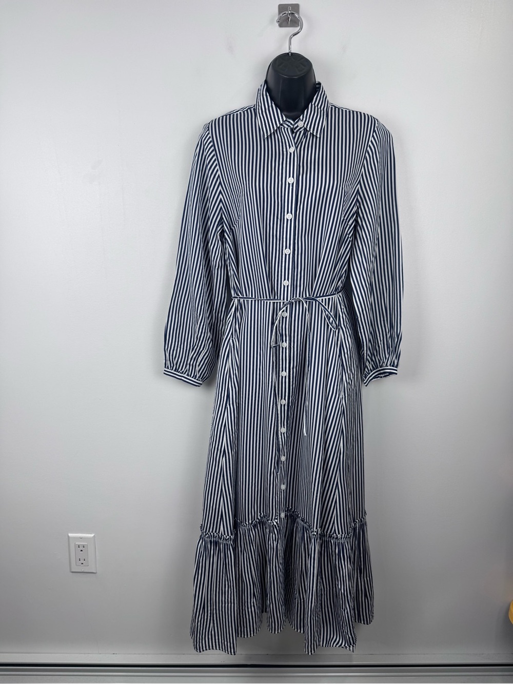 NWT J.Crew Women Stripe Navy Blue White Long Amelia Shirt Dress Size Small